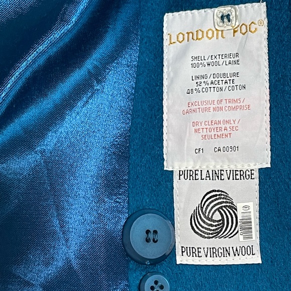 Vintage London Fog 100% Wool Winter Jacket Pea Coat Buttoned Teal Blue Size 6P - Picture 9 of 10